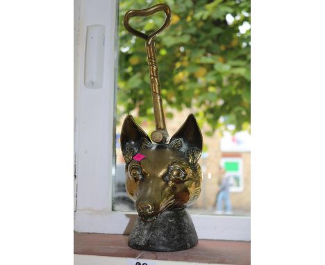 Brass fox Hunting design door stop with cast iron base 37cm in height 
