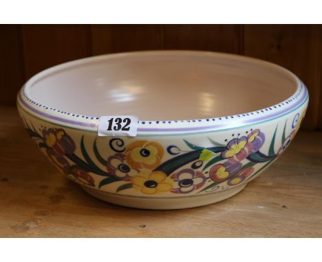 Large Poole Pottery fruit bowl with floral decoration 33cm in Diameter 