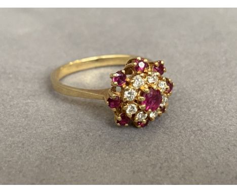 18ct Ruby &amp; Diamond Cluster Ring - Weighing 4.18 grams - Size O 1/2 