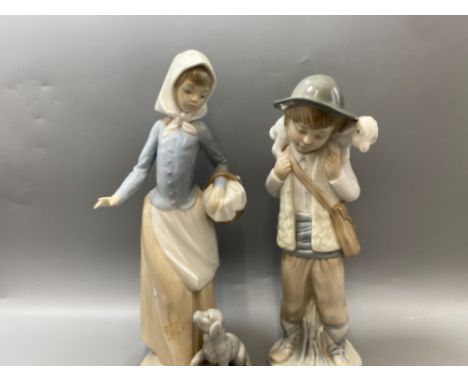 2x Nao by Lladro figures girl with dog and boy with lamb