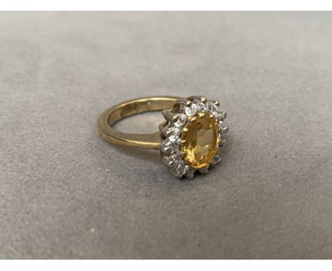 Ladies 9ct gold citrine and white stone dress ring - weighing 5 grams - Size L 1/2