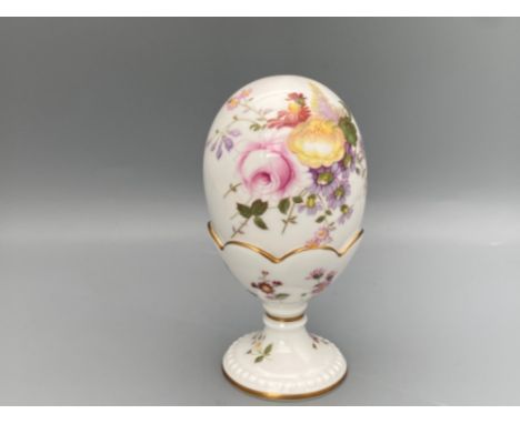 Royal Crown Derby, egg on stand flower design with first edition, gold stopper