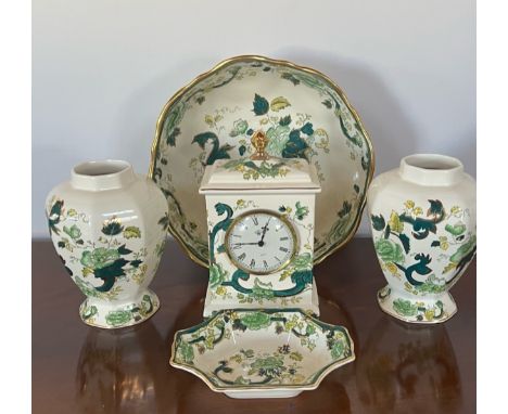 Mason’s Chartreuse pattern collection of 6 items including mantle clock