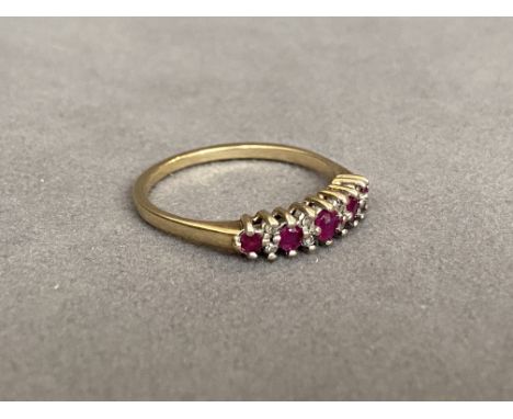18ct Diamond &amp; Ruby half eternity ring - Weighing 2.2 grams - Size Q 1/2