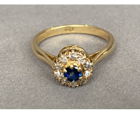 18ct Yellow Gold Diamond and Sapphire Cluster Ring - Weighing 3.53 grams  Size O 