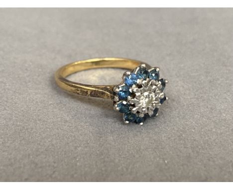 18ct Sapphire &amp; Diamond Cluster Ring - Weighing 5.59 grams - Size M 1/2