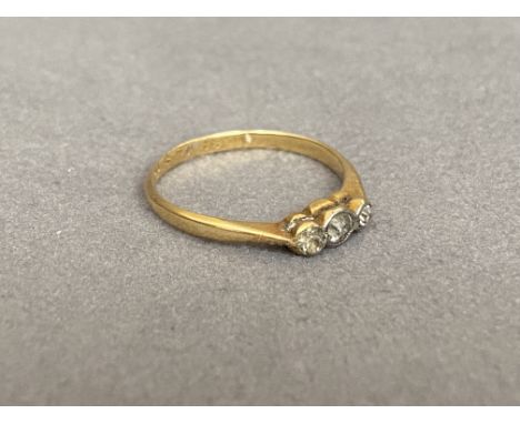 18ct Yellow Gold Diamond Trilogy Ring - Weighing 1.16 grams - Size H 