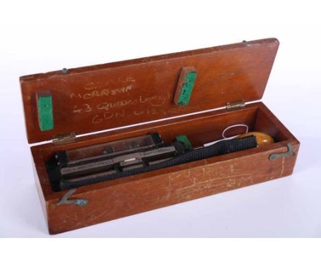 CASED WWI RANGEFINDER
by E. R. Watts & Son, London, serial number 5949, the silvered scale with range in yards, wooden handle