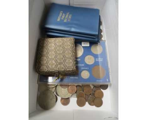 A collection of coins to include 60 farthings, 16 churchill crowns, great wall of china medal, great briton coin set 1953 and