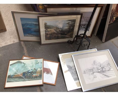 A group of pictures including Eric Bottomley limited edition print of train at Preston station, 2 limited edition prints by J