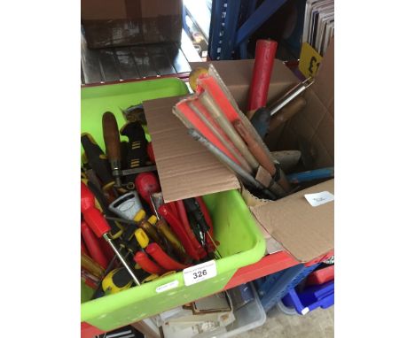 Two boxes of various tools, mainly screwdrivers etc 