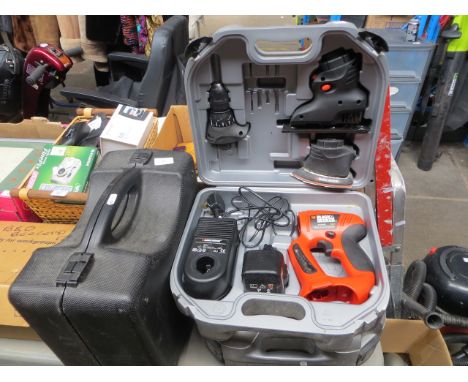 2 Black &amp; Decker jigsaw, sander and drill sets (cordless) and a Robust cordless circular saw in case - AS FOUND 