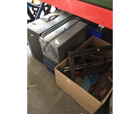 2 toolboxes with tools, a joiners toolbox, 2 saw jigs, 2 planes and 2 set squares 