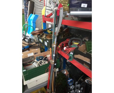 2 bundles of garden tools including rake, hoe, 2 adjustable extending loppers 