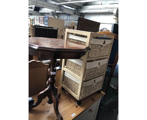 A chest of wicker drawers and an Italian style tripod table 