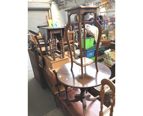 A 19th century tripod table and an oak plant stand 