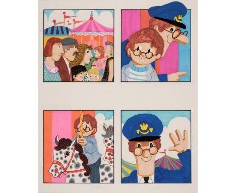 * Hickson, (J.S. 1929 -). Original illustration for Postman Pat, ink, gouache and watercolour on paper, four illustrations on
