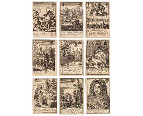 * Playing cards. Marlborough's Victories, London, circa 1707, 52 copper-engraved pictorial cards (complete), comprising 4 sui