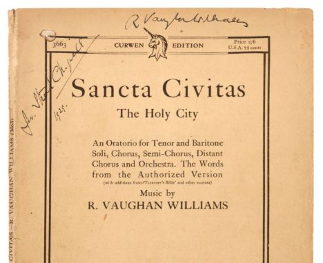 * Vaughan Williams (Ralph, 1872-1958). English composer. Vocal score of Sancta Civitas, circa 1929, 55 pages, signed with an 
