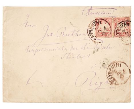 * Wagner (Richard, 1813-1883). German composer. Fine Autograph Envelope addressed in Wagner's hand, February 1897, in charact