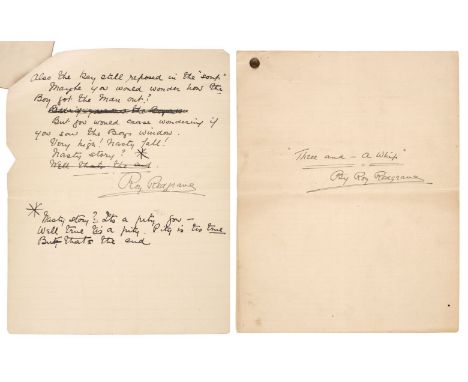 * Redgrave (Roy, 1873–1922). Actor, playwright and short story writer. A rare Autograph Manuscript Signed (three times), ‘Roy