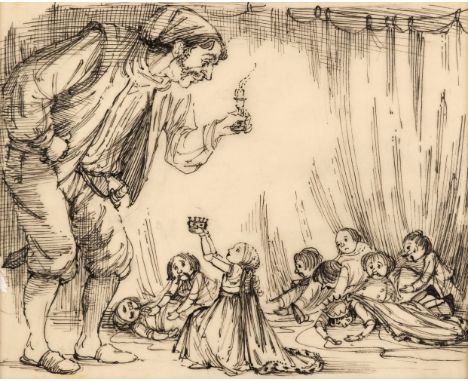 * Hughes (Shirley, 1927-). The Queen Knelt on one Knee and Lifted her Pretty Gold Crown, pen and ink, depicting the puppet qu