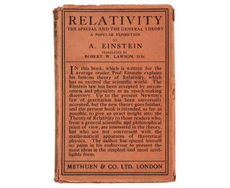 Einstein (Albert). Relativity. The Special and the General Theory, 1st edition in English, London: Methuen, 1920, portrait fr