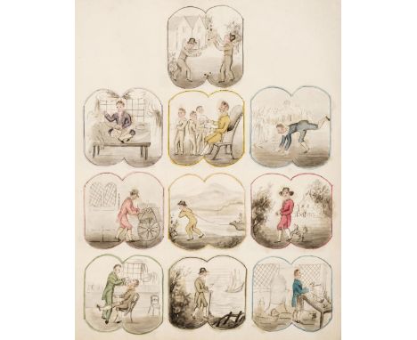 Trades &amp; Pastimes. A collection of leaves with hand-drawn illustrations, circa 1832, 10ff., each with 10 pen, ink and wat