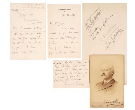 * Parry (Charles Hubert Hastings, 1848-1918). English composer. Autograph Letter Signed, 17 Kensington Square, London, 22 Feb