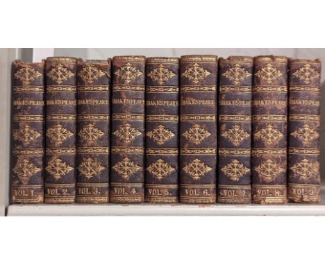 Shakespeare (William). The Plays of Shakespeare, 9 volumes, London: William Pickering, 1825, all edges gilt, original black m