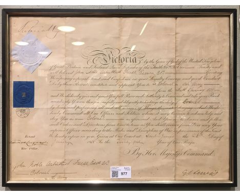 * Victoria (Queen of Great Britain &amp; Ireland, 1819-1901). Document signed, St James's, 26 January 1858, a pre-printed com
