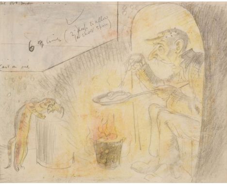 * Hale (Kathleen, 1898-2000). The Night-Watchman with Orlando, circa 1947, pencil and coloured crayons on paper, preliminary 