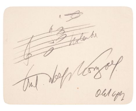 * Korngold (Erich Wolfgang, 1897-1957). Austrian composer. Fine Autograph Musical Quotation Signed in pencil, ‘Erich Wolfgang