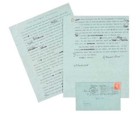 * Shaw (George Bernard, 1856-1950). Irish playwright. Typewritten article, annotated, signed and dated, [Welwyn, Hertfordshir