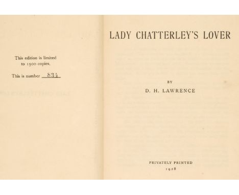 Lawrence (D.H.) Lady Chatterley's Lover, privately printed, [Florence?], 1928, some light spotting, recent half morocco, blac