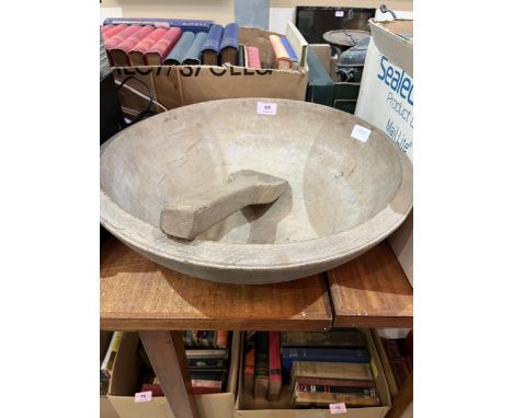 A treen dairy bowl and ladle. 18" diam.