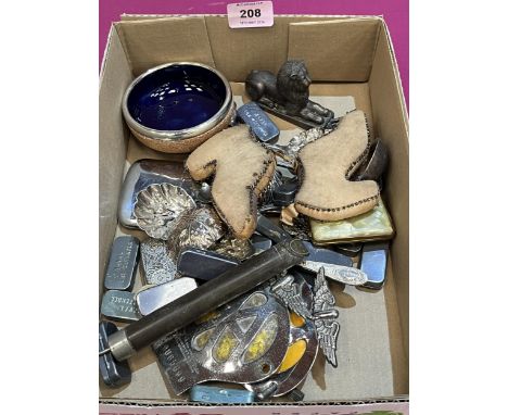 A box of sundries to include a Royal Doulton stoneware bowl with silver rim.
