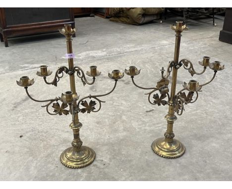 A pair of 19th century brass six light candelabra. 26" high.
