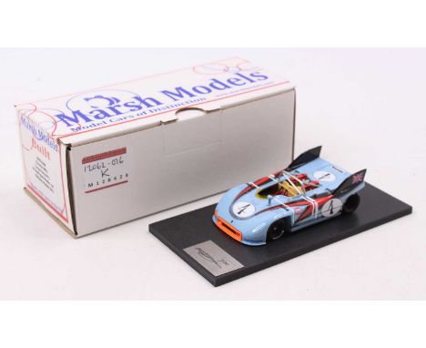 A Marsh Models factory hand-built 1/43 scale model of an MM233 B4 Porsche 908/3 Targa Florio 1971 race car, comprising light 