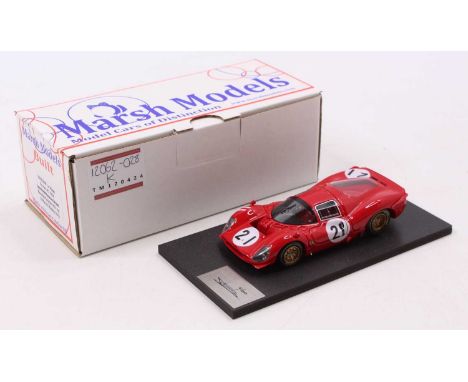 A Marsh Models 1/43 scale factory hand built model of a MM299B Le Mans Ferrari P3 1966 race car, finished in red with racing 
