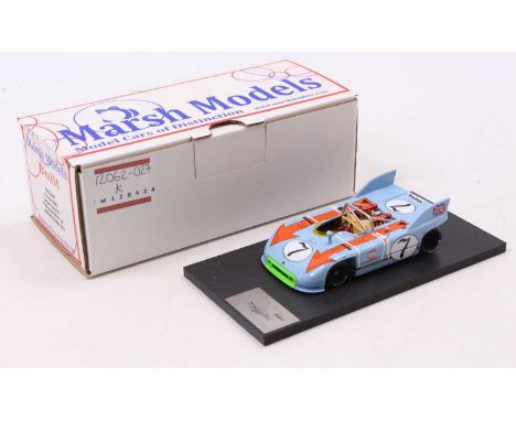 A Marsh Models 1/43 scale factory hand built model of a MM233B7 Porsche 908/3 Targa Florio 1971 race car, finished in light b