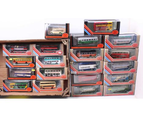 20 boxed EFE 1/76th scale bus and coach models, with examples including a G.M Standard Atlantean The Delane, Leyland Titan GO