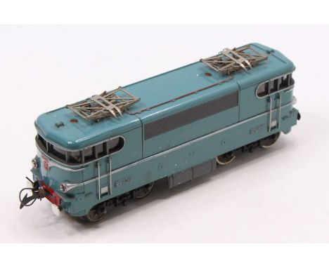 Circa 1959 French Hornby TNB Bo-Bo electric outline loco, light greenish/blue, SNCF BB9201.  Approx 18 very small spots of wh