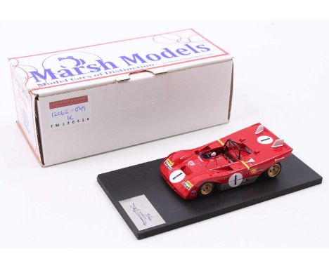 A Marsh Models 1/43 scale factory hand-built model of an MM259 M51 Ferrari 312PB 1971 Spa race car, as driven by Ickx/Regazzo