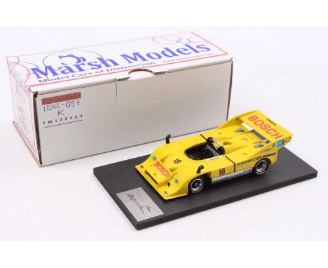 A Marsh Models 1/43 scale factory hand built model of a MM237M Bosch 917/10 Can AM 1972 race car, finished in yellow with rac