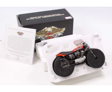 Harley Davidson 1/10 1972 XR750 Die-cast Metal Replica, housed in the original polysterene packed box with certificate (NM-BG