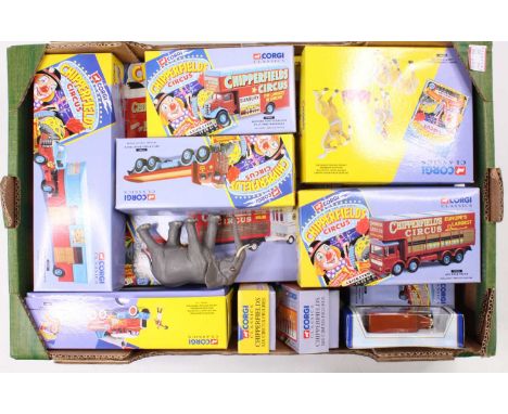 Tray containing Corgi Chipperfields Circus to include; ERF 8 Wheel Rigid Truck, AEC Pole Truck, Mary Chipperfield's Liberty H