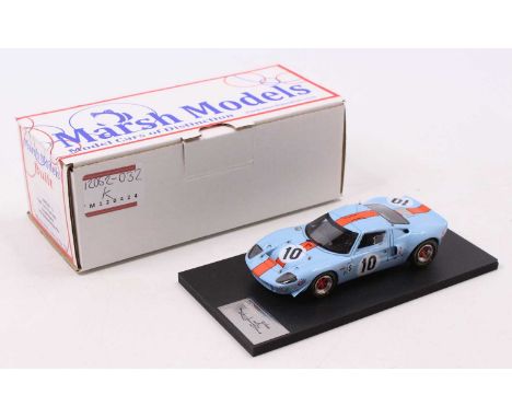 A Marsh Models 1/43 scale factory hand built model of aMM249M10 Gulf Ford GT40 1969 Brands Hatch race car, finished in red wi