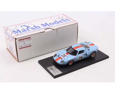 A Marsh Models 1/43 scale factory hand built model of a MM252MS29 Gulf Ford GT40 1968 Sebring race car, finished in light blu