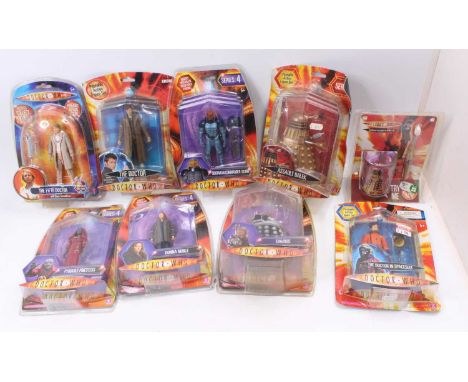 Nine Doctor Who related action figures and others by Character Options Ltd to include The Fifth Doctor and The Sonic Screwdri